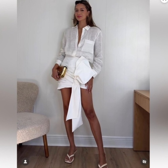 NWT Zara Woman Bloggers Fav Bow KNOTTED MINI SKIRT ZW COLLECTION White Size XS - Picture 3 of 14